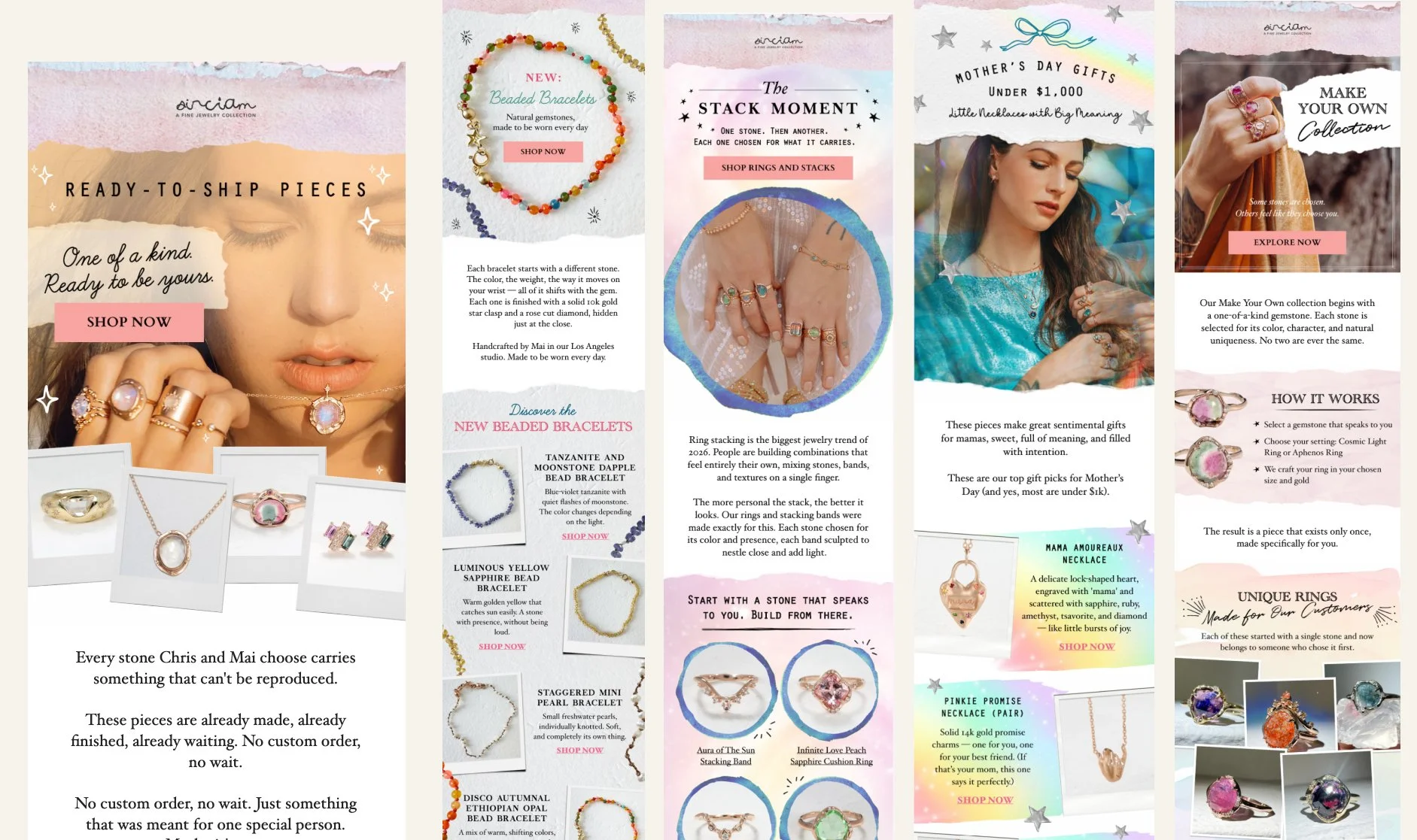 Five colorful jewelry email campaigns