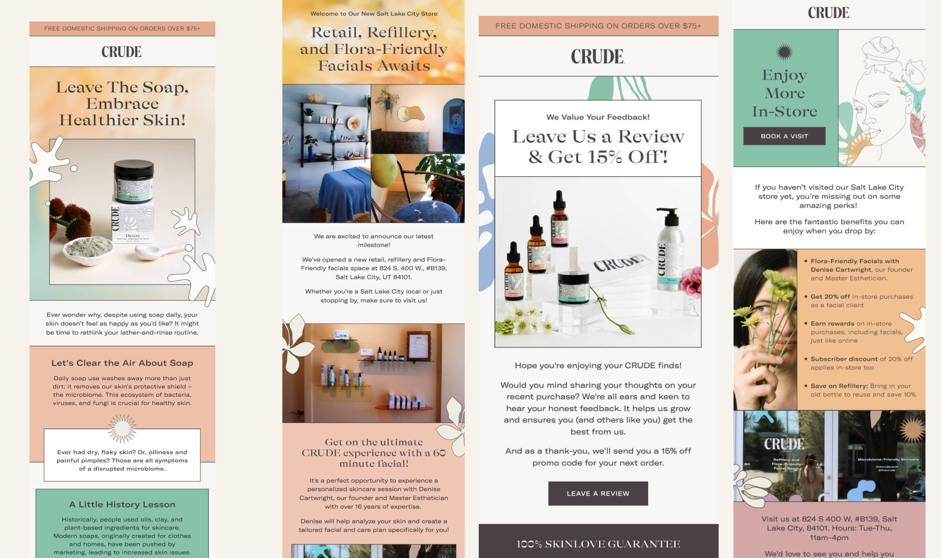 Crude skincare product and brand email campaigns