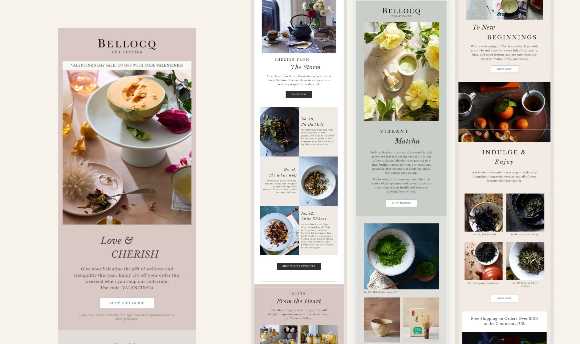 Bellocq tea and home collection email designs